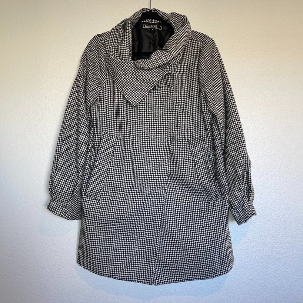 Love Stitch houndstooth black and white swing jacket coat 3/4 bubble sleeve